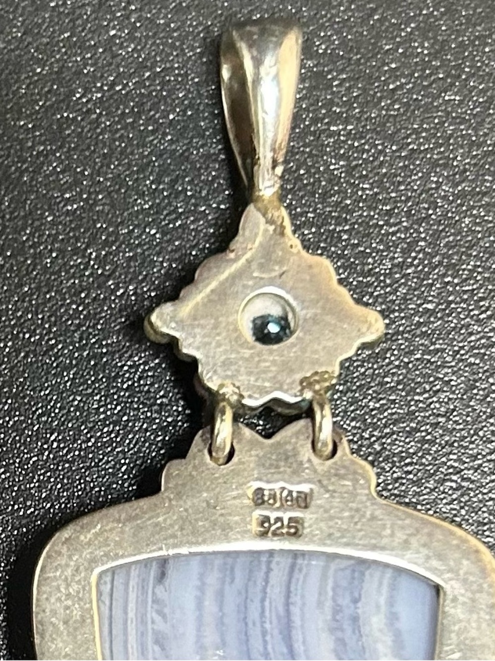 Sajen Sterling Silver Blue Lace Agate Pendant with Blue Topaz Accent - Picture 4 of 4